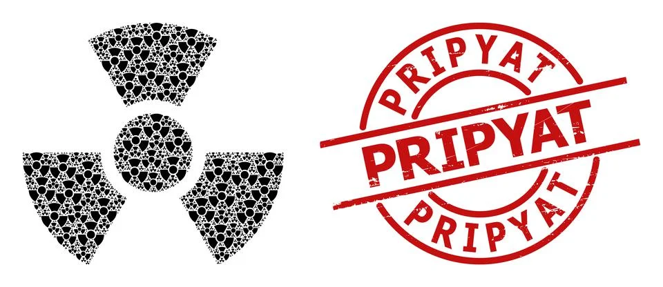 Radioactivity Icon Recursion Collage and Distress Pripyat Seal 库存插图