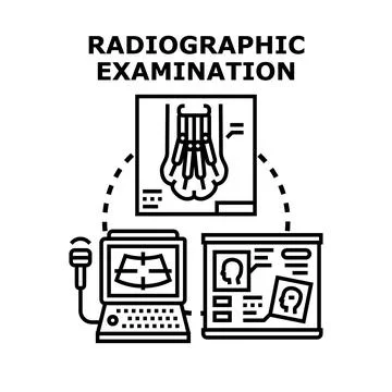 Radiographic examination of hand bone structure with medical equipment Stock-Illustration