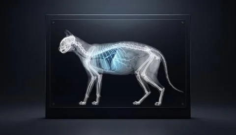 Radiological view of a cat skeletal system with glowing internal lung struc.. Stock Illustration