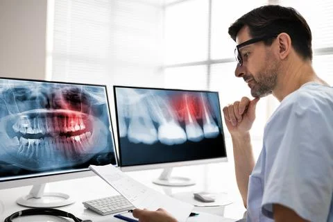 Radiologist Dentist Using X Ray Software Stock-Fotos