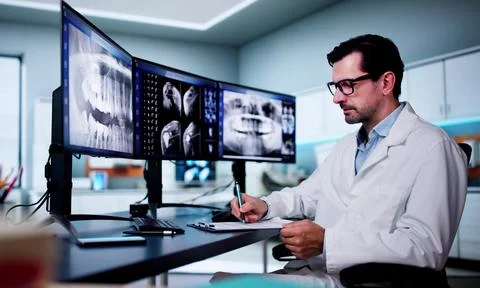 Radiologist Dentist Using X Ray Software Stock-Fotos