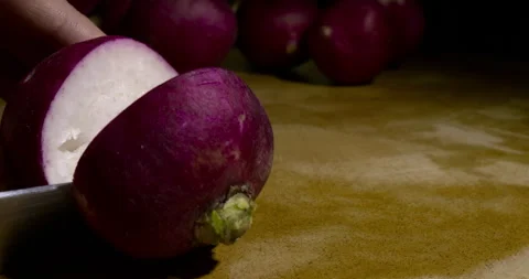 Radish Being Cut 4K Closeup Stock Footage 295062037