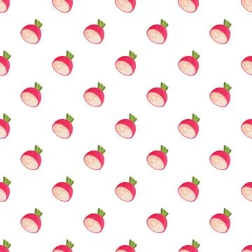 Radish half cut vegetable seamless pattern on white background Stock Illustration