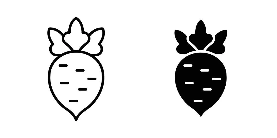 Radish icon silhouette vector set. thin line pack Stock Illustration