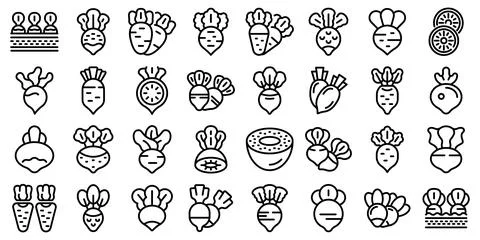 Radish icons set outline vector. Slice agriculture Stock Illustration