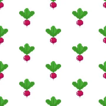 Radish pixel art pattern seamless. vegetable garden plant 8 bit background. p Stock Illustration