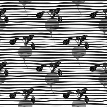 Radish root seamless pattern on black stripe background. Stock Illustration