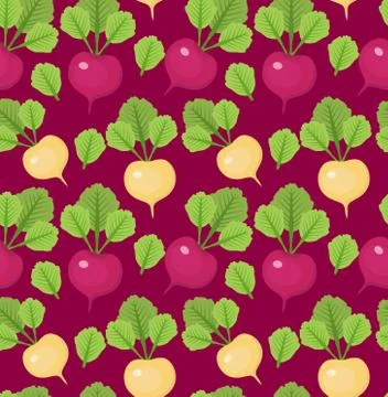 Radish seamless pattern. Red and white radishes endless background, texture.  Stock Illustration