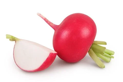 Radish with slice isolated on white background with full depth of field Stock Photos