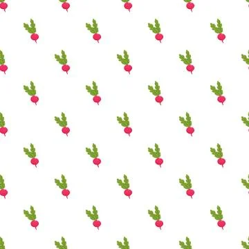 Radish vegetable pattern repeating on white background Stock Illustration