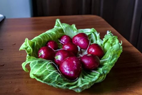 The radishes on the cabbage leaf Foto stock