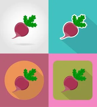 Radishes vegetable flat icons with the shadow vector illustration Stock Illustration