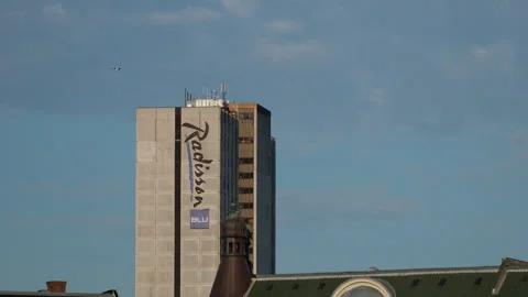 The Radisson Blu Royal Hotel tower  in Copenhagen Stock Footage 347966726