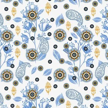 Raditional Indian Paisley pattern on background. allover pattern Stock Illustration