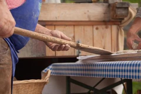 Raditional Rye flour bread cooked on site during the "Speckfest" celebration Fotos Stock