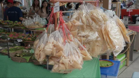 Raditional Thai style crispy rice crackers Stock Footage 244373819