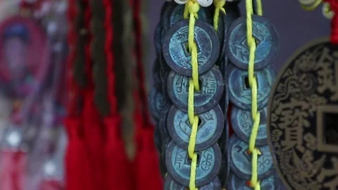 Raditional Tibetan ethnic prayer beads and handmade folk jewelry close-up Stock Footage 335677945