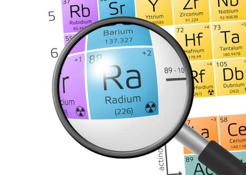 Radium from Periodic Table of the Elements with magnifying glass 스톡 일러스트