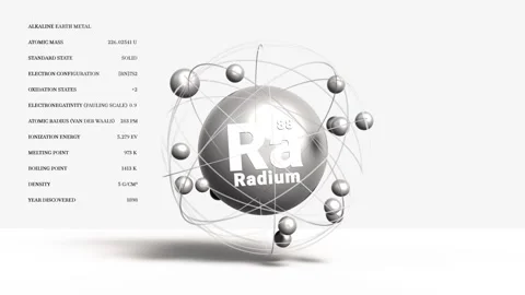 Radium Ra atomic model Alkaline earth metal 3d animation element from periodic Stock Footage 306677754