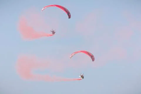 RADOM, POLAND - AUGUST 26, 2017 :The Flying Dragons aerobatic group of paramo Stock Photos