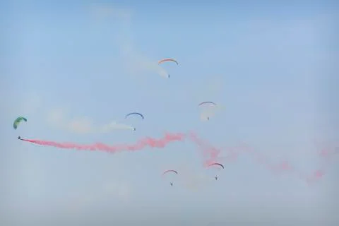 RADOM, POLAND - AUGUST 26, 2017 :The Flying Dragons aerobatic group of paramo Stock Photos