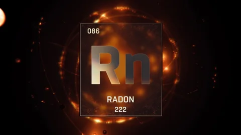Radon as Element 86 of the Periodic Table 3D illustration on orange background Vídeo Stock 119591123