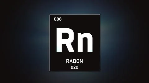 Radon as Element 86 of the Periodic Table 3D illustration on grey background Stock Illustration