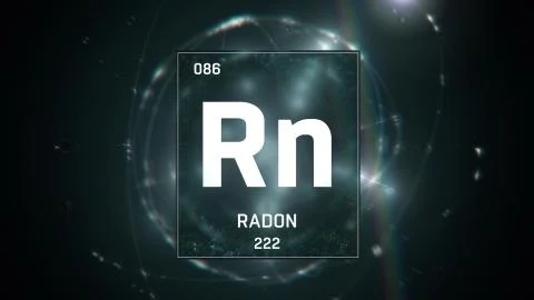 Radon as Element 86 of the Periodic Table 3D illustration on green background 스톡 일러스트