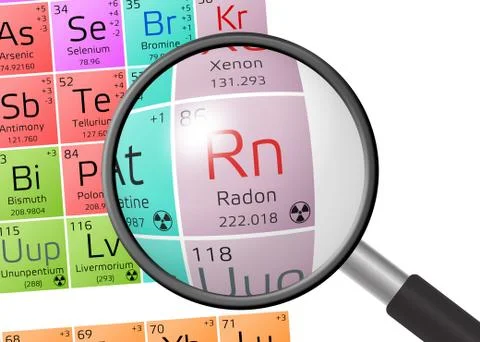 Radon from Periodic Table of the Elements with magnifying glass 스톡 일러스트
