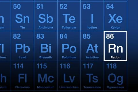 Radon on periodic table of the elements, radioactive noble gas with symbol Rn 스톡 일러스트