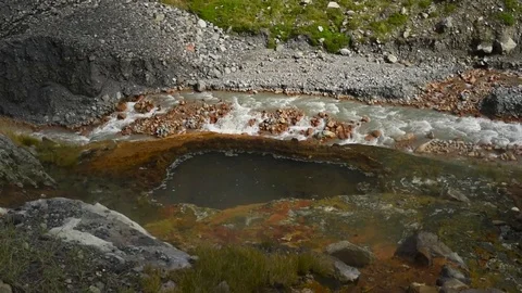 RADON SOURCES ON THE BACKGROUND OF THE MOUNTAIN RIVER. NORTH OSSETIA 스톡 동영상 80381745