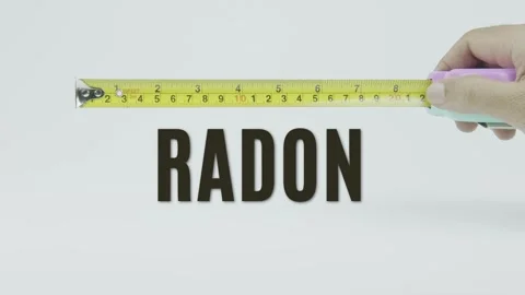 Radon text or word and tape measure on a white background Vídeo Stock 302103093
