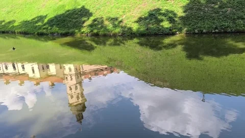 Radziwill Castle in Nesvizh. Reflection in the water on a summer day. Stock Footage 283300580