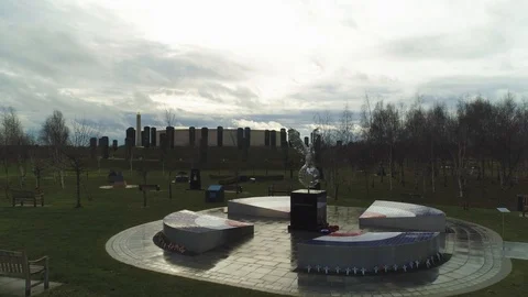 RAF monument looking toward Armed Forces Memorial, drone aerial 4K Stock Footage 101226402