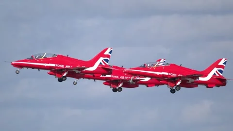 RAF Red Arrows Aerobatic Team at Avord Airshow Stock Footage 257589767