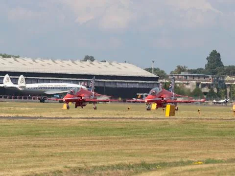 RAF Red Arrows in BAE Hawk T1 trainers Stock Photos