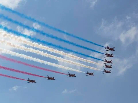 RAF Red Arrows in BAE Hawk T1 trainers Stock Photos