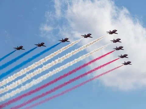 RAF Red Arrows in BAE Hawk T1 trainers Stock Photos