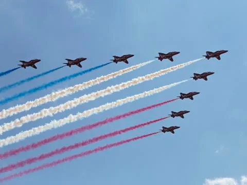 RAF Red Arrows in BAE Hawk T1 trainers Stock Photos