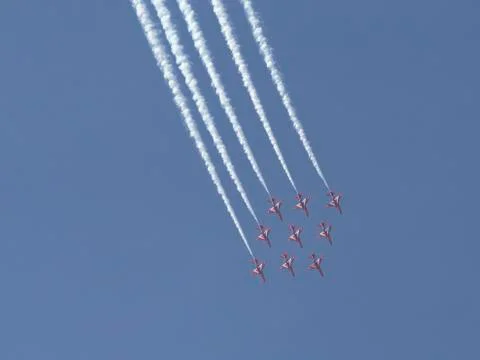 RAF Red Arrows in BAE Hawk T1 trainers Stock Photos