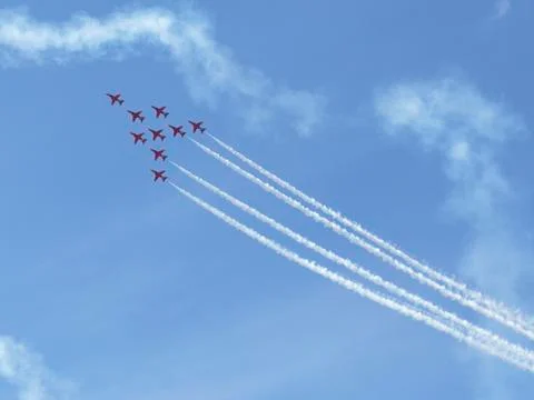 RAF Red Arrows in BAE Hawk T1 trainers Stock Photos