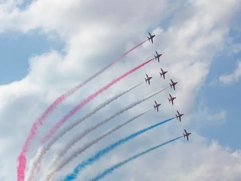 RAF Red Arrows in BAE Hawk T1 trainers Stock Photos