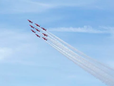 RAF Red Arrows in BAE Hawk T1 trainers Stock Photos