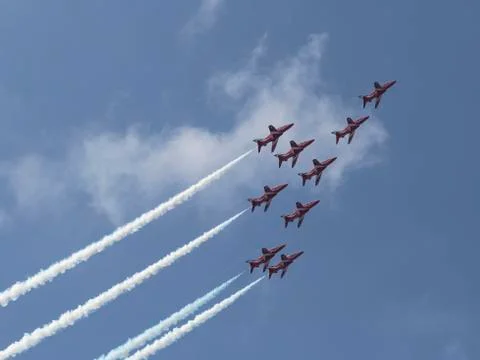 RAF Red Arrows in BAE Hawk T1 trainers Stock Photos