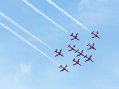 RAF Red Arrows in BAE Hawk T1 trainers Stock Photos