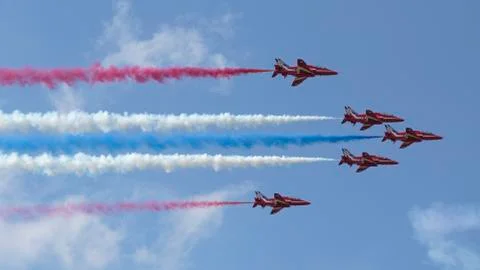 RAF Red Arrows in BAE Hawk T1 trainers Stock Photos