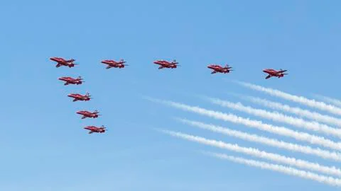 RAF Red Arrows in BAE Hawk T1 trainers Stock Photos