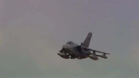 RAF Tornado GR4 Jet attack demo with Explosion Stock Footage 22515484