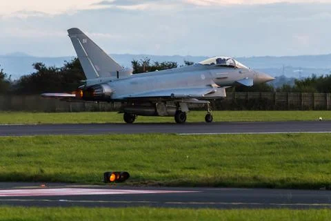 RAF Typhoon lights up the runway Stock Photos