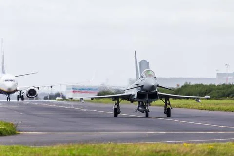RAF Typhoon "waves" with its air brake Stock Photos